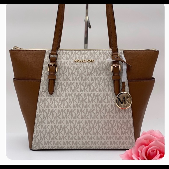 MICHAEL KORS Charlotte LG Tote Brown/Vanilla T.zip - Picture 4 of 13